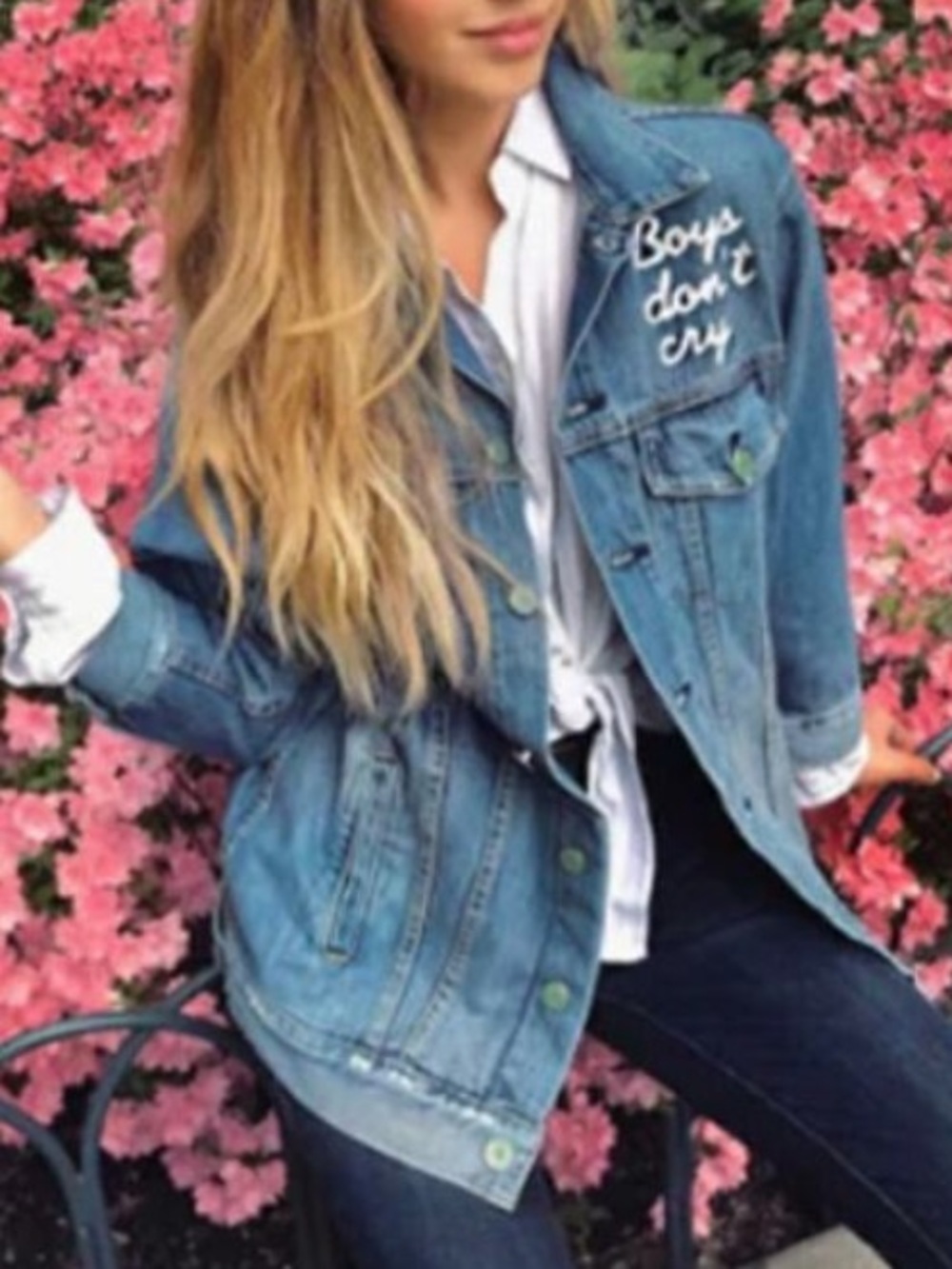 FREE PEOPLE✖️Sandrine Rose Collab “Boys Don’t Cry” Distressed Denim Jacket NWT